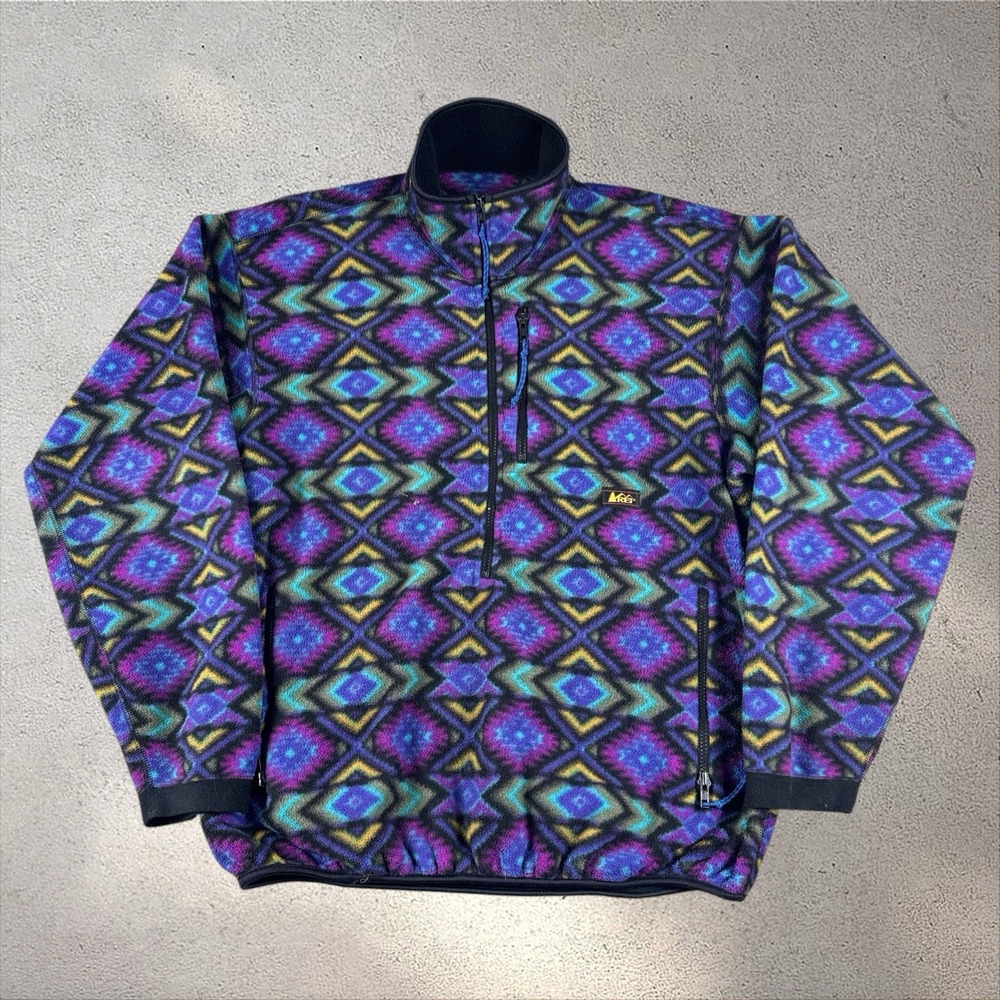 Vtg REI 90s Fleece Jacket Mens XL Aztec Navajo Geometric Pullover Retro Coat